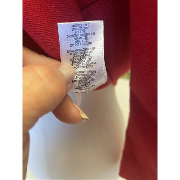 Beautiful Calvin Klein Size XL Red Pearl Neck 3/4 Sleeve Flat Knit Sweater - Picture 6 of 7